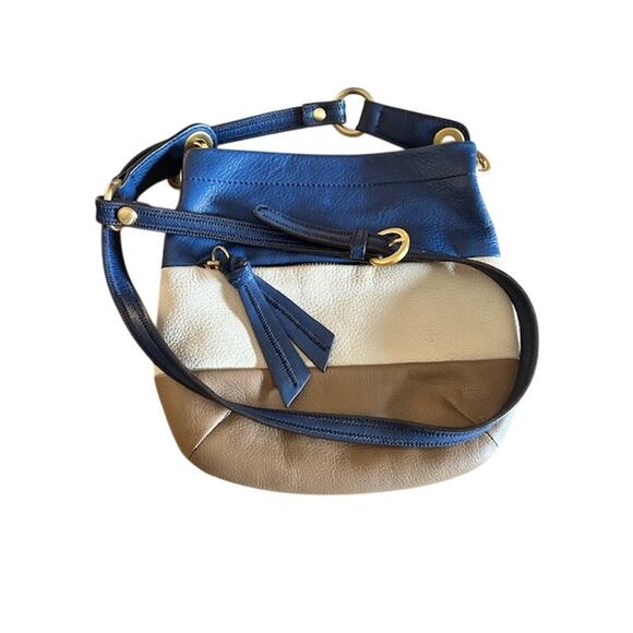 B. Makowsky Colorblock Leather Crossbody Bag – Blue, Cream & Taupe - Picture 4 of 8